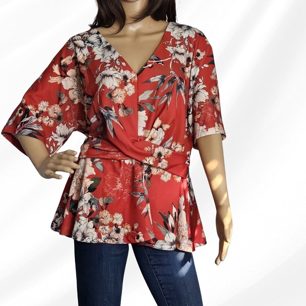 2/$50 City Chic Womens Plus Orange Printed Twist Front Top Size M/18 NWT